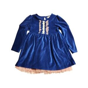 Matilda Jane Heart to Heart Clara Dress Blue Velour Lace Tulle Lined Girl Size 4